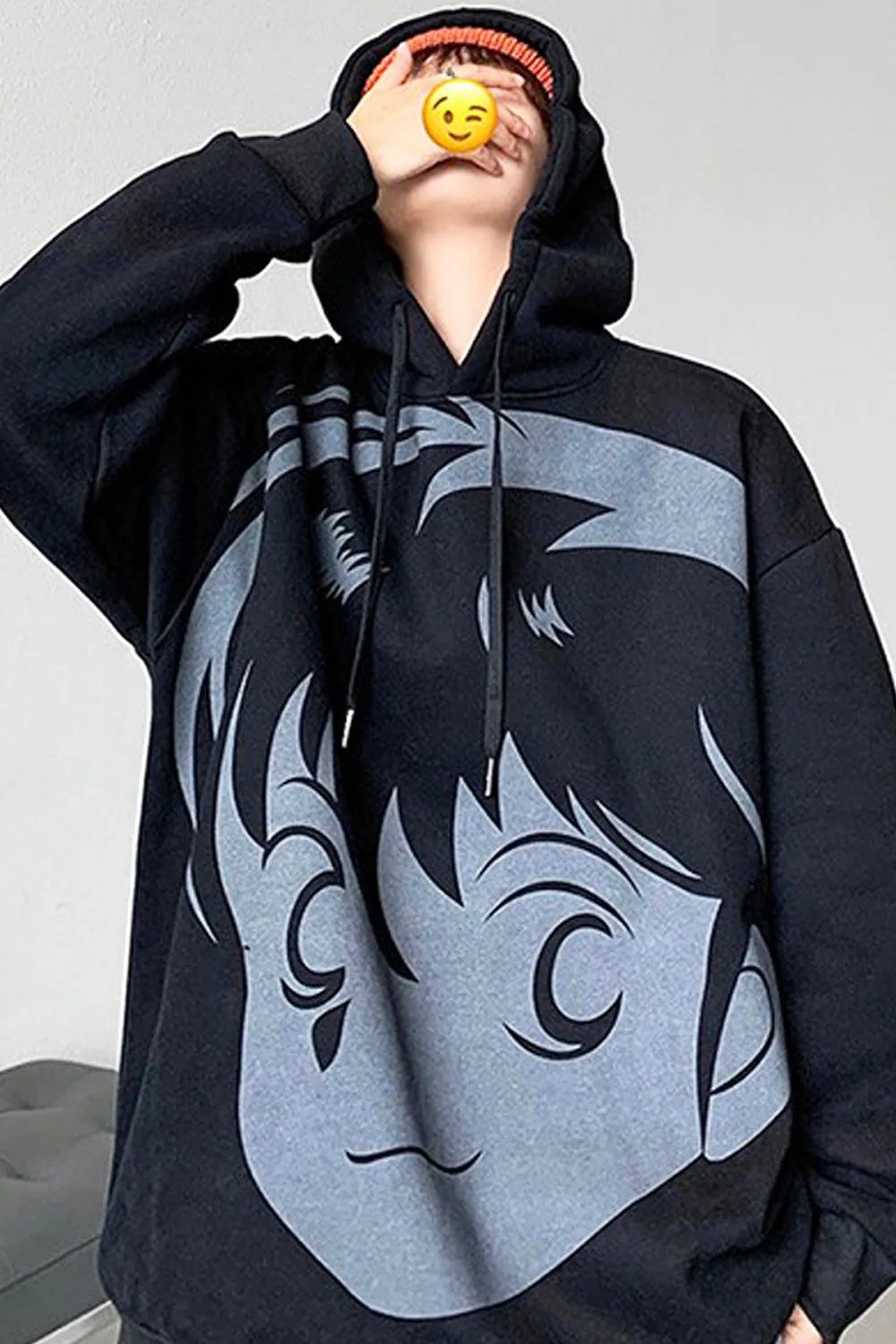 Retro Anime Face Oversized Hoodie