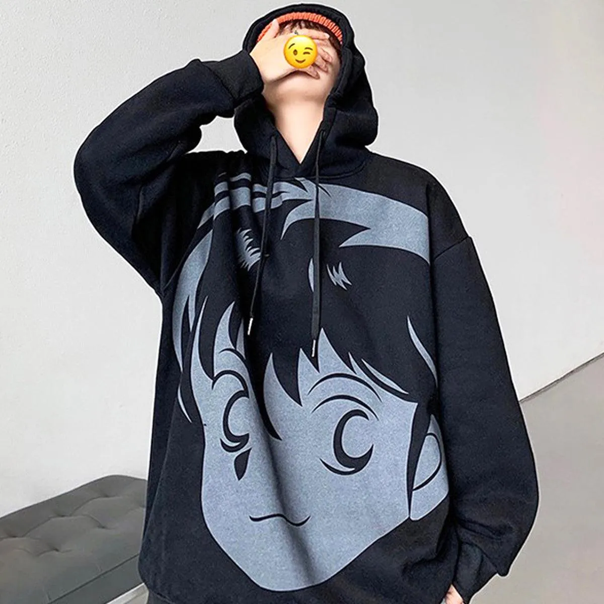 Retro Anime Face Oversized Hoodie