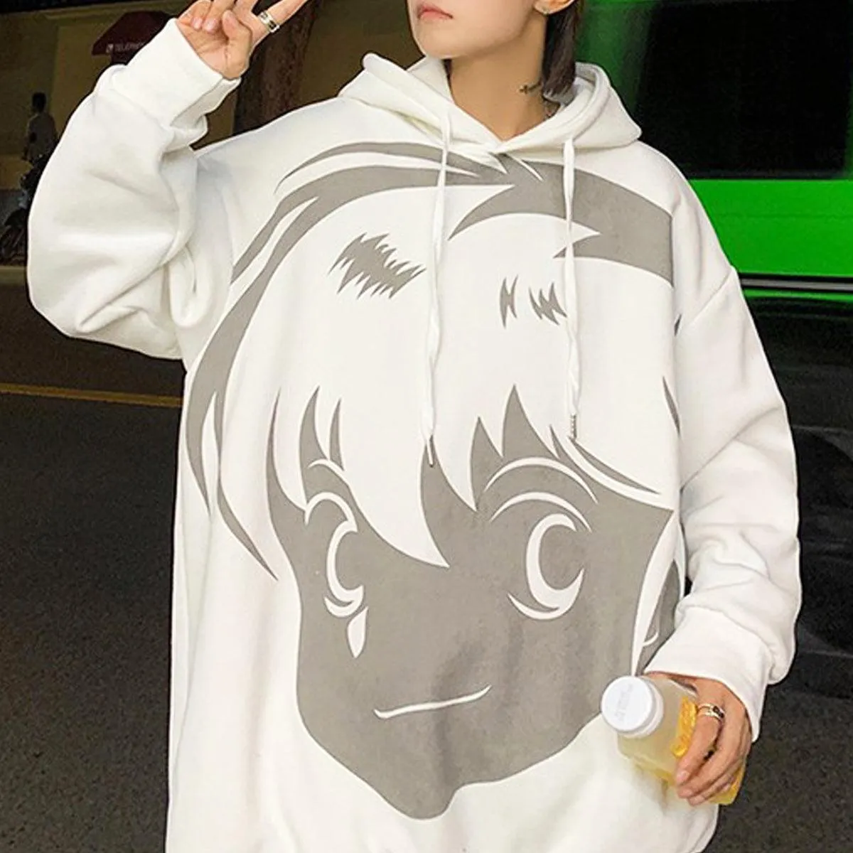 Retro Anime Face Oversized Hoodie