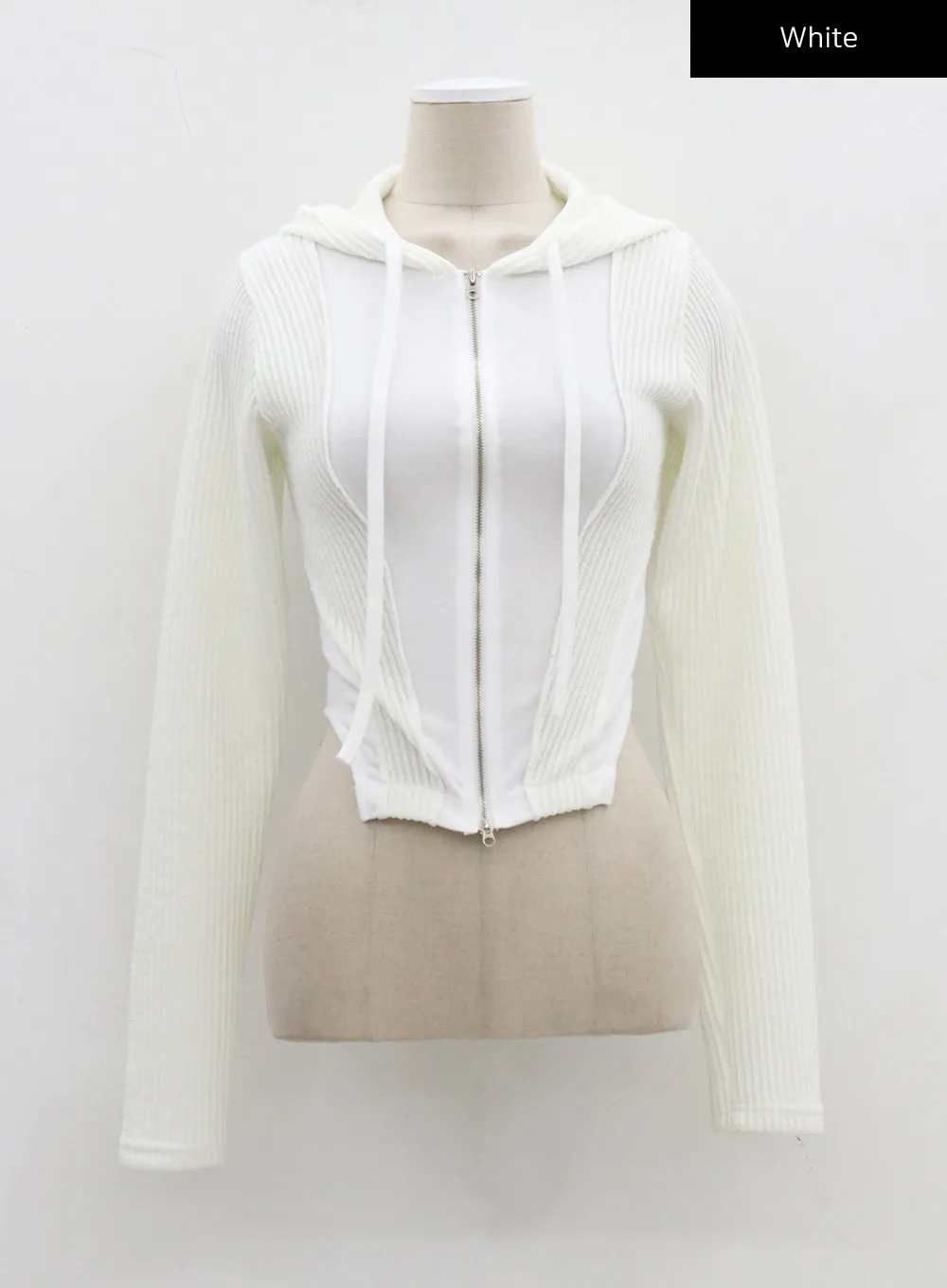 Ribbed Cropped Zip-Up Hoodie CJ330