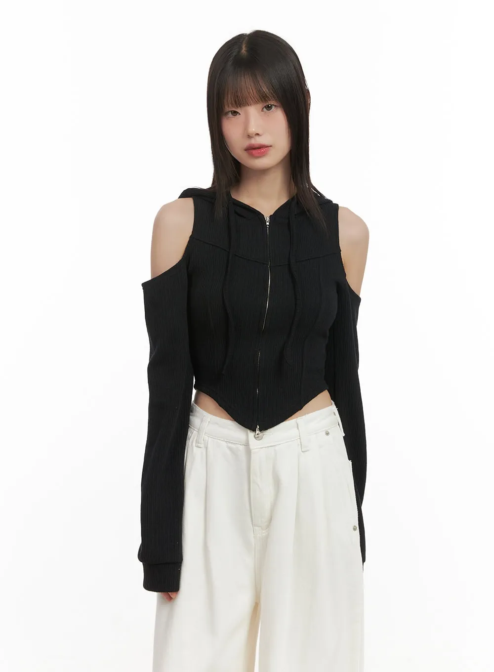 Shoulder Cut-Out Cropped Hoodie CD430