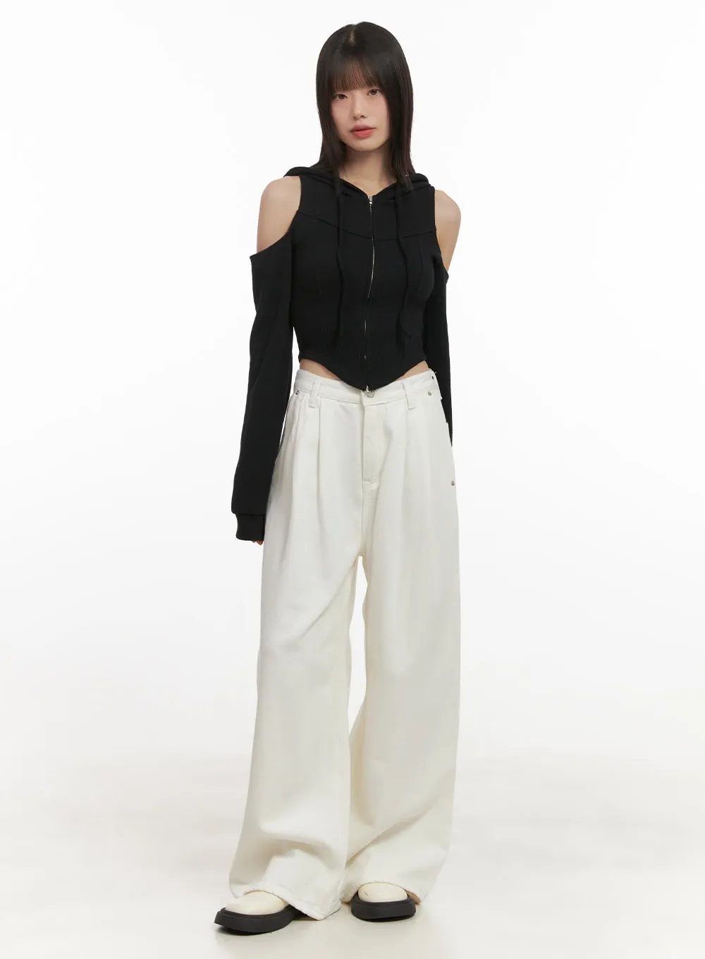 Shoulder Cut-Out Cropped Hoodie CD430