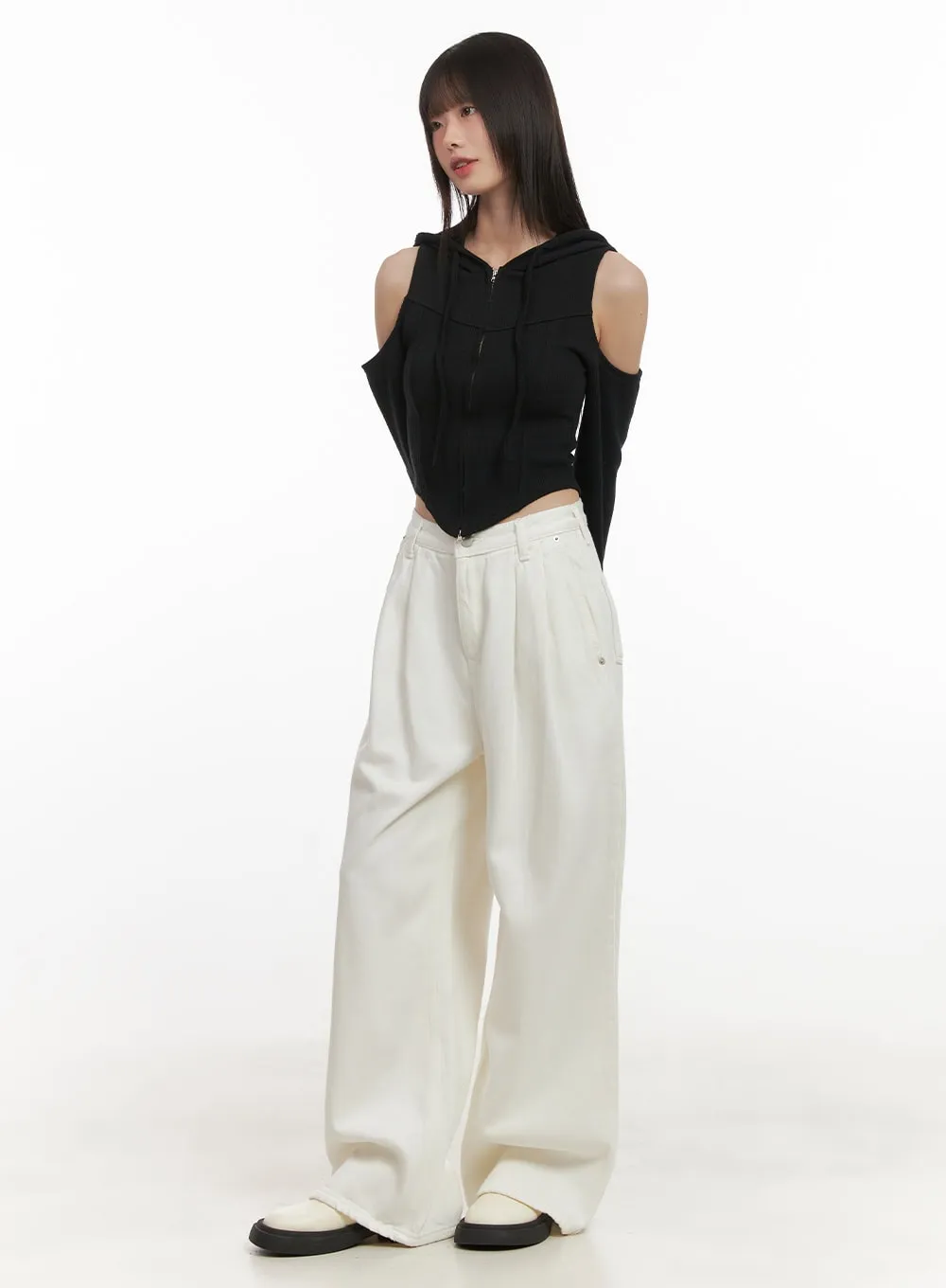 Shoulder Cut-Out Cropped Hoodie CD430