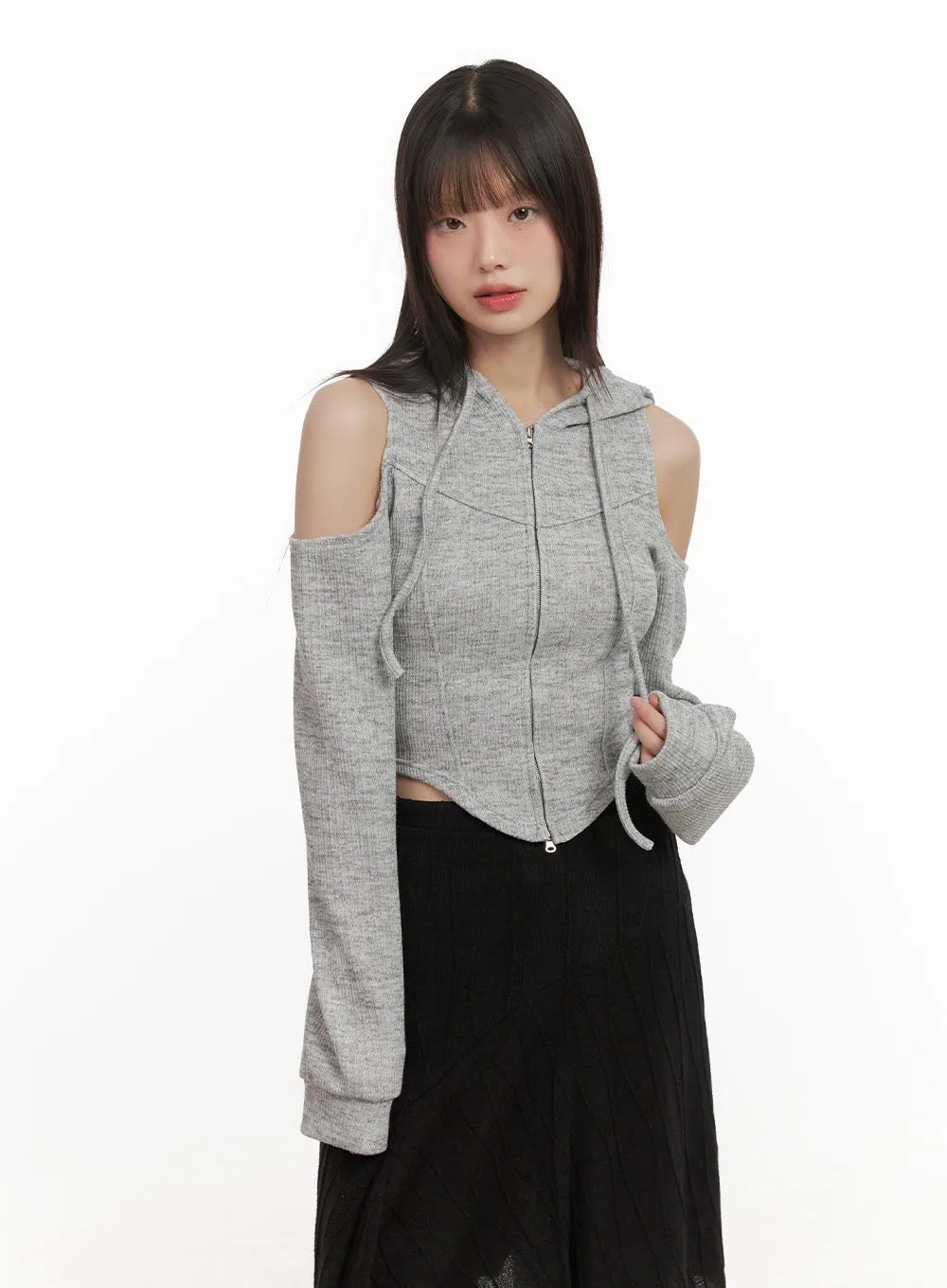 Shoulder Cut-Out Cropped Hoodie CD430