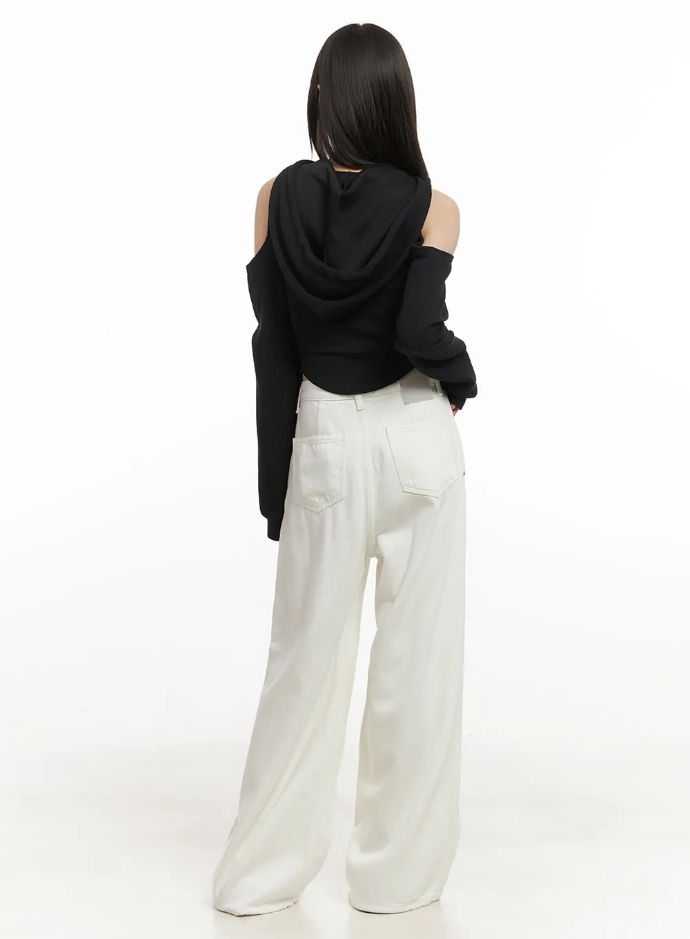 Shoulder Cut-Out Cropped Hoodie CD430