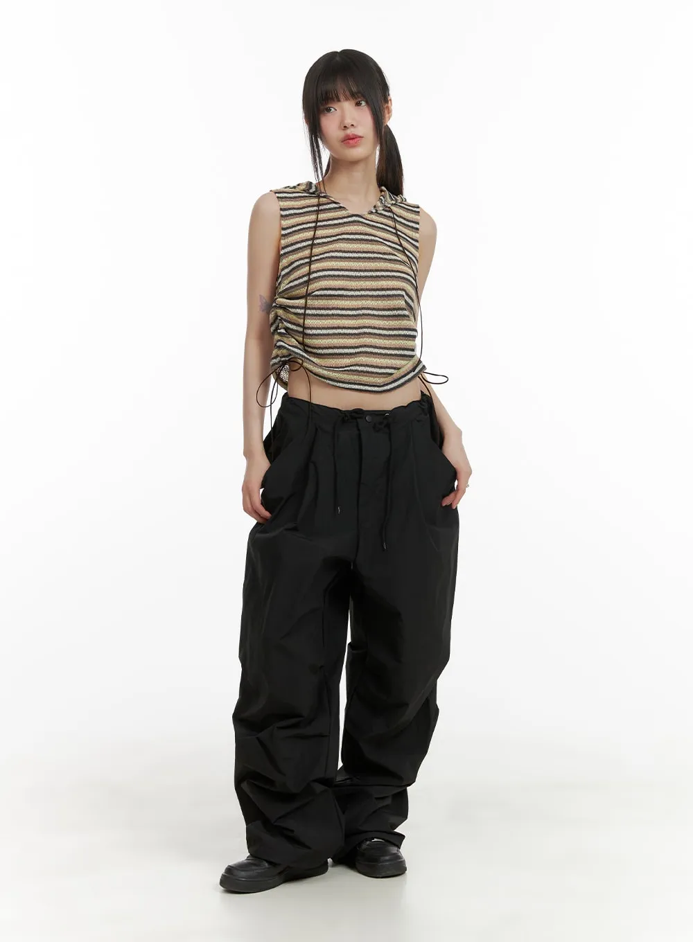 Striped Sleeveless Hoodie CA418