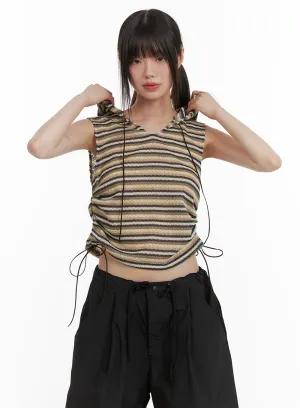 Striped Sleeveless Hoodie CA418