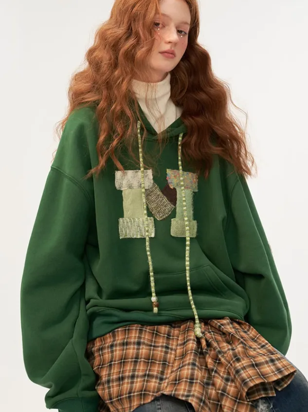 Wool Logo Hooded Loose Splicing Hoodie