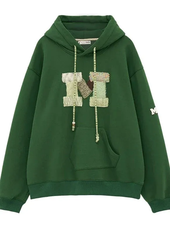 Wool Logo Hooded Loose Splicing Hoodie
