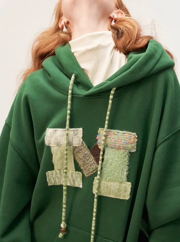 Wool Logo Hooded Loose Splicing Hoodie