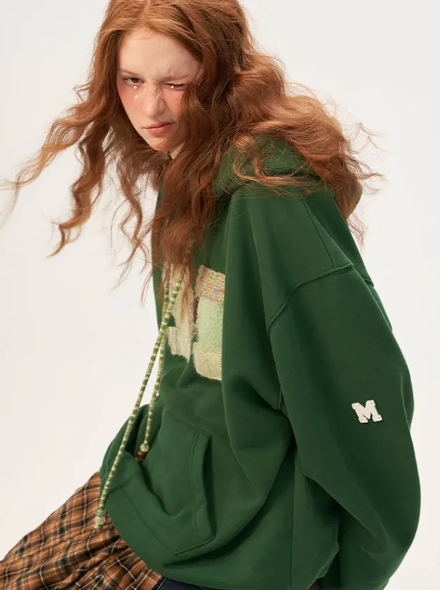 Wool Logo Hooded Loose Splicing Hoodie