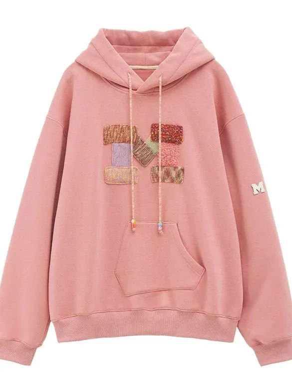 Wool Logo Hooded Loose Splicing Hoodie