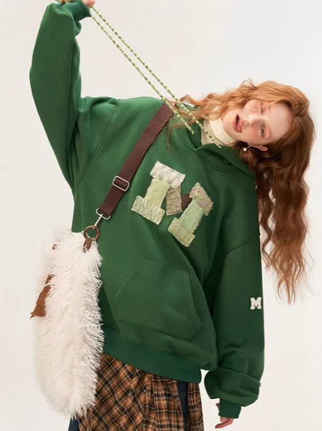 Wool Logo Hooded Loose Splicing Hoodie